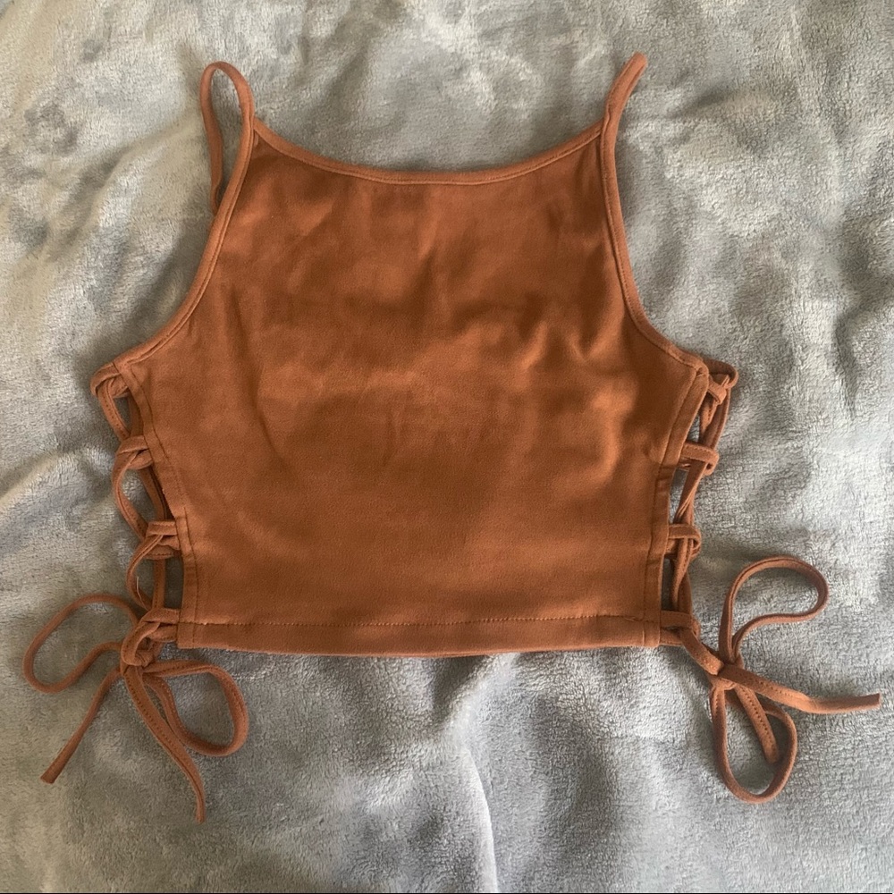 Faux Suede Side-Tie Cropped Tank